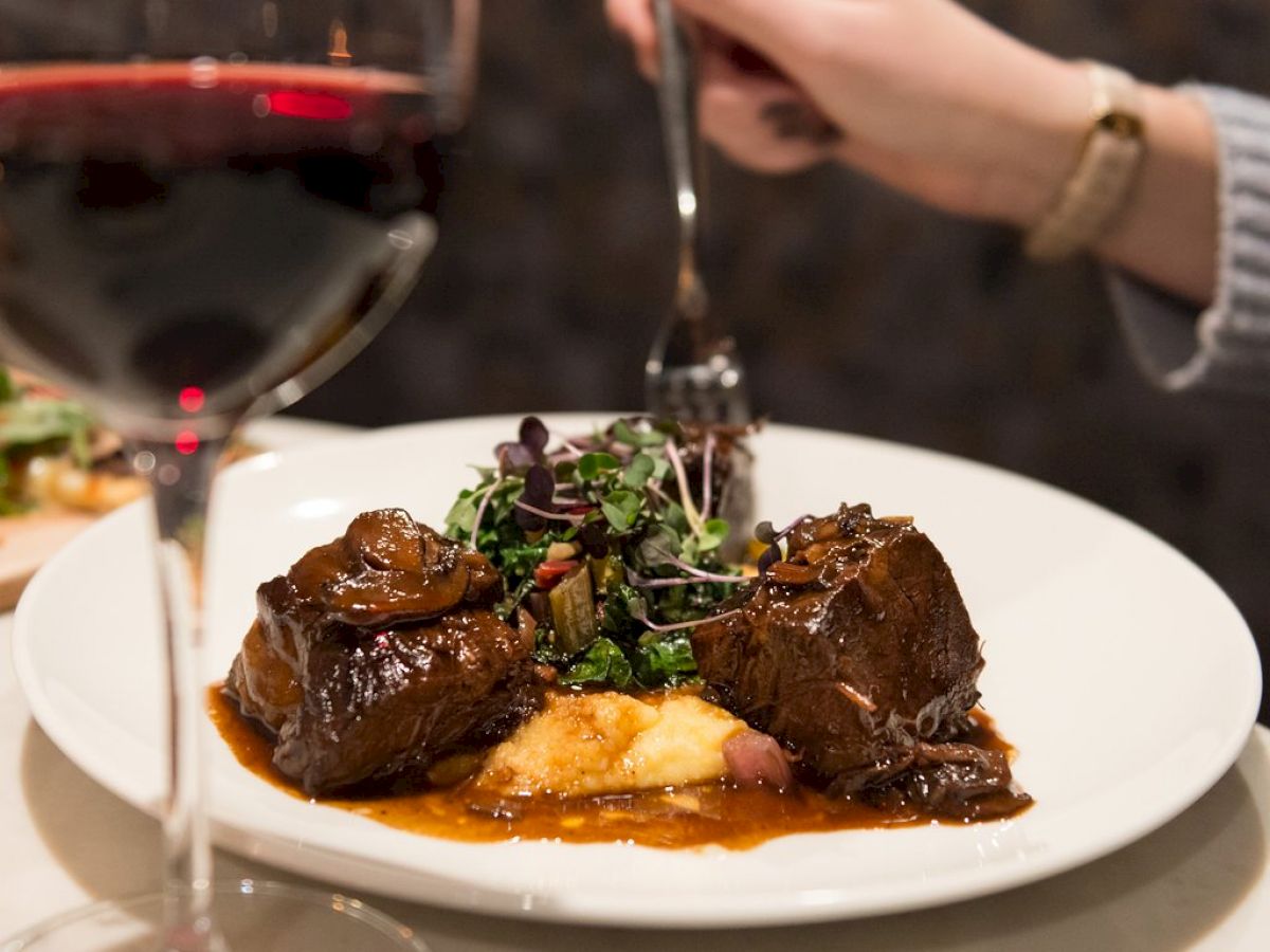 woman eating steak